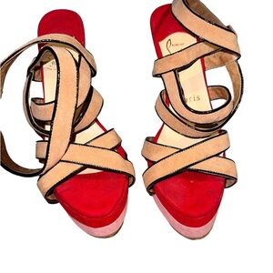 Christian Louboutin Suede Straratata Strappy Platform Sandals Size 38